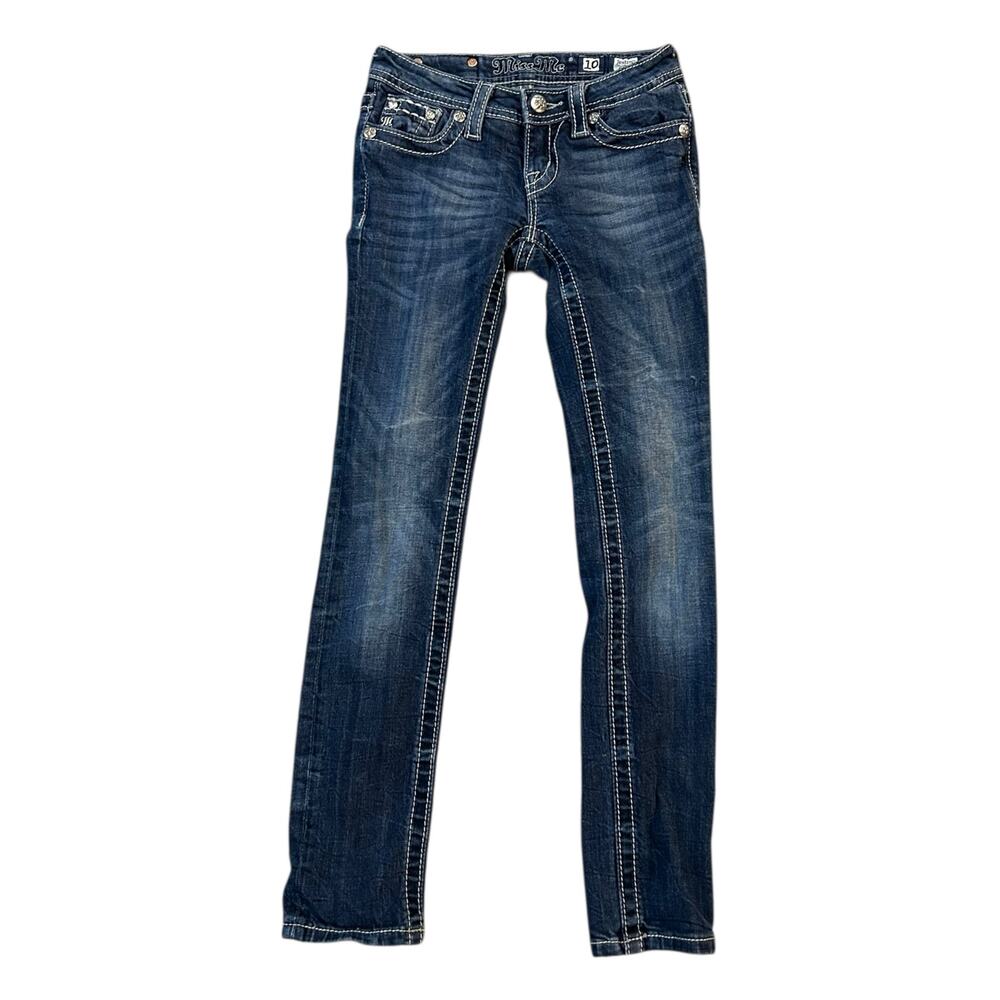 Miss Me Embellished Low Rise Skinny Jeans Girls 10 Blue Western School Casual